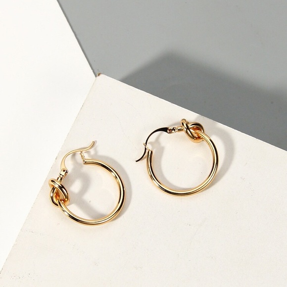 Chic Gold Knot Hoop Earrings - Picture 5 of 7